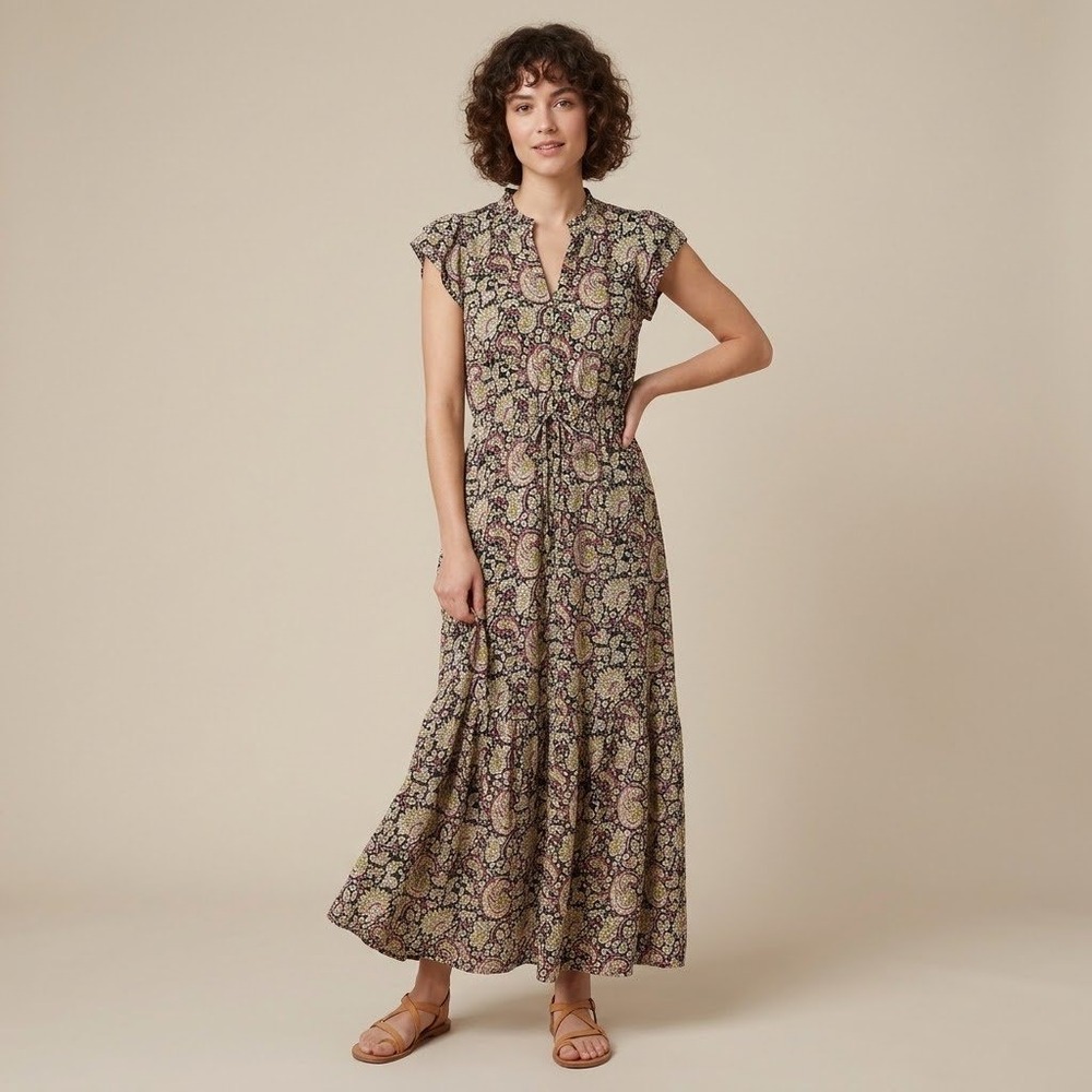 Emerson Fry Love Tòmas Modal Maxi Dress Pink Paisley Hand Block Print Size Small